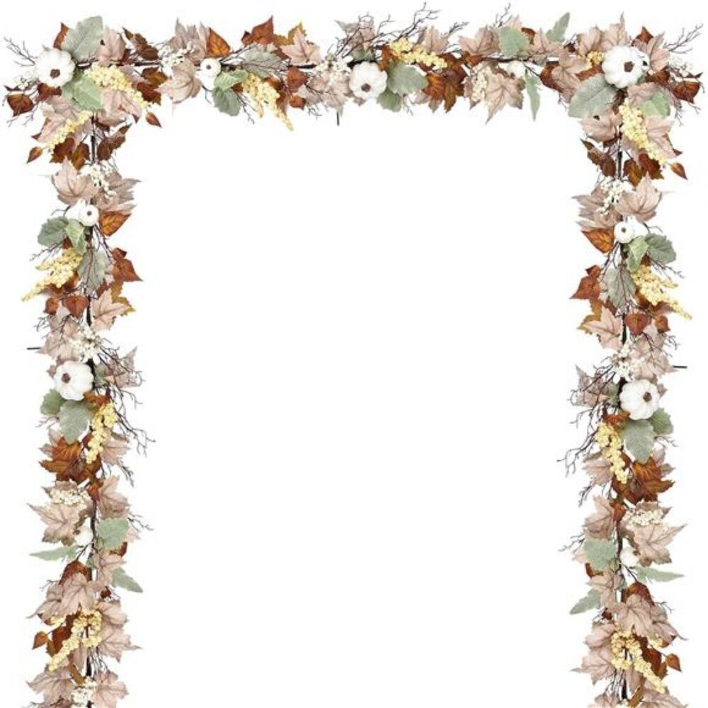 Fall Garland 5.9Ft Hanging Vine White Pumpkins Berries
